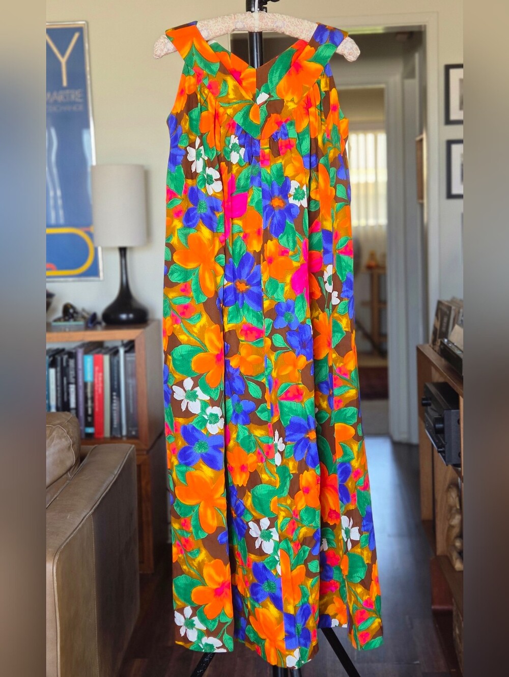 Vintage 60s 70s Hawaiian Maxi Dress Muumuu Tiki Lounge Gown